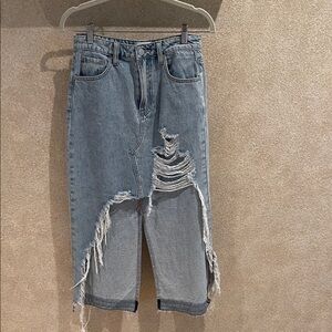 Distressed Blue Jean Skirt